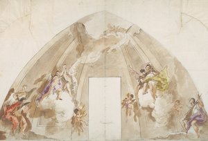 Anges chantants et musiciens - Dessin préparatoire pour le plafond de la cathédrale d